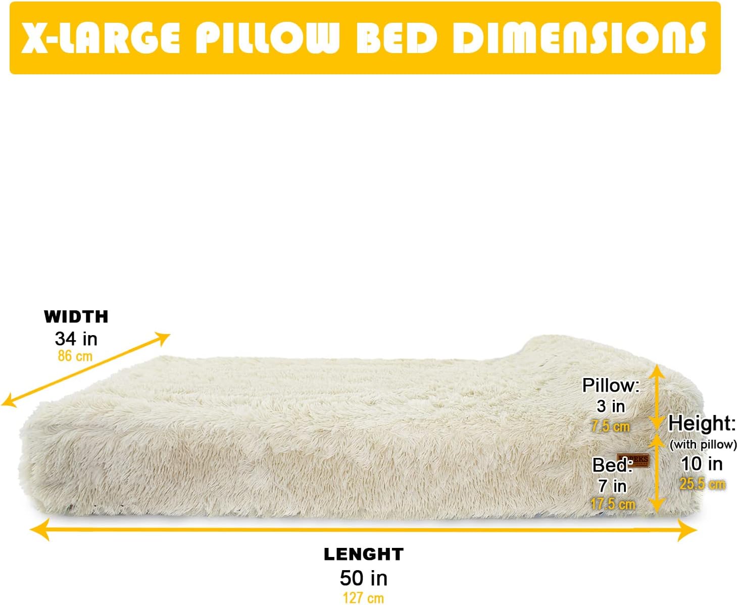 KOPEKS Orthopedic Memory Foam Dog Bed 7" Inch Thick Extra Large Dog Bed with Pillow Fluffy Brown 50"x34"x10" Includes Waterproof Liner & Durable Removable Cover with Smart Design