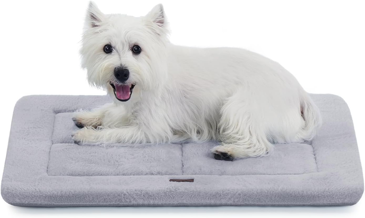 Made4Pets Dog Crate Pad Bed for Small Dogs, Washable & Reversible, Anti-Slip Kennel Mat for Cozy Sleeping, Soft Fluffy Dog Bed for Indoor & Outdoor Use, 24"x18", Gray
