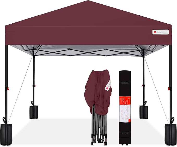 Best Choice Products 10x10ft 1-Person Setup Pop Up Canopy Tent Instant Portable Shelter w/ 1-Button Push, Case, 4 Weight Bags - Burgundy