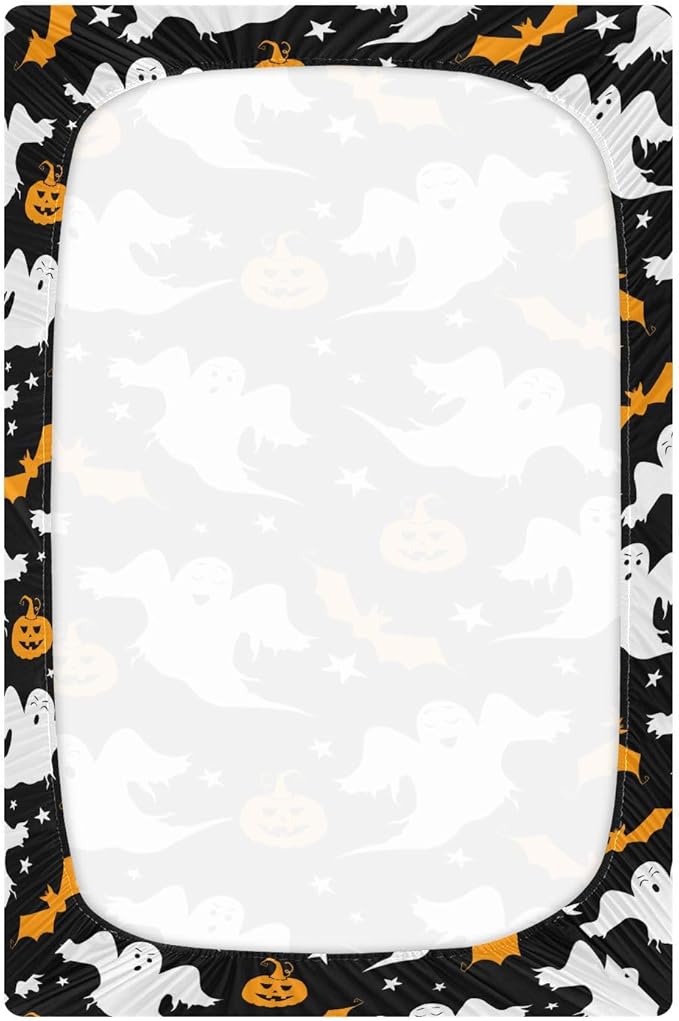 Pumpkin Ghost Halloween Crib Sheets Soft Breathable Fitted Baby Crib Sheets Mattress Cover for Girl Boys, 52" x 28" x 9"