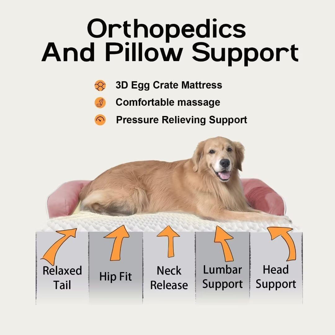 Large Dog Bed Orthopedic Washable: Beds Bolster - XL XLarge Big Dogs - Memory Foam - Ultra-Soft Pink XL Dog Crate Bed - Waterproof with Removable Cover