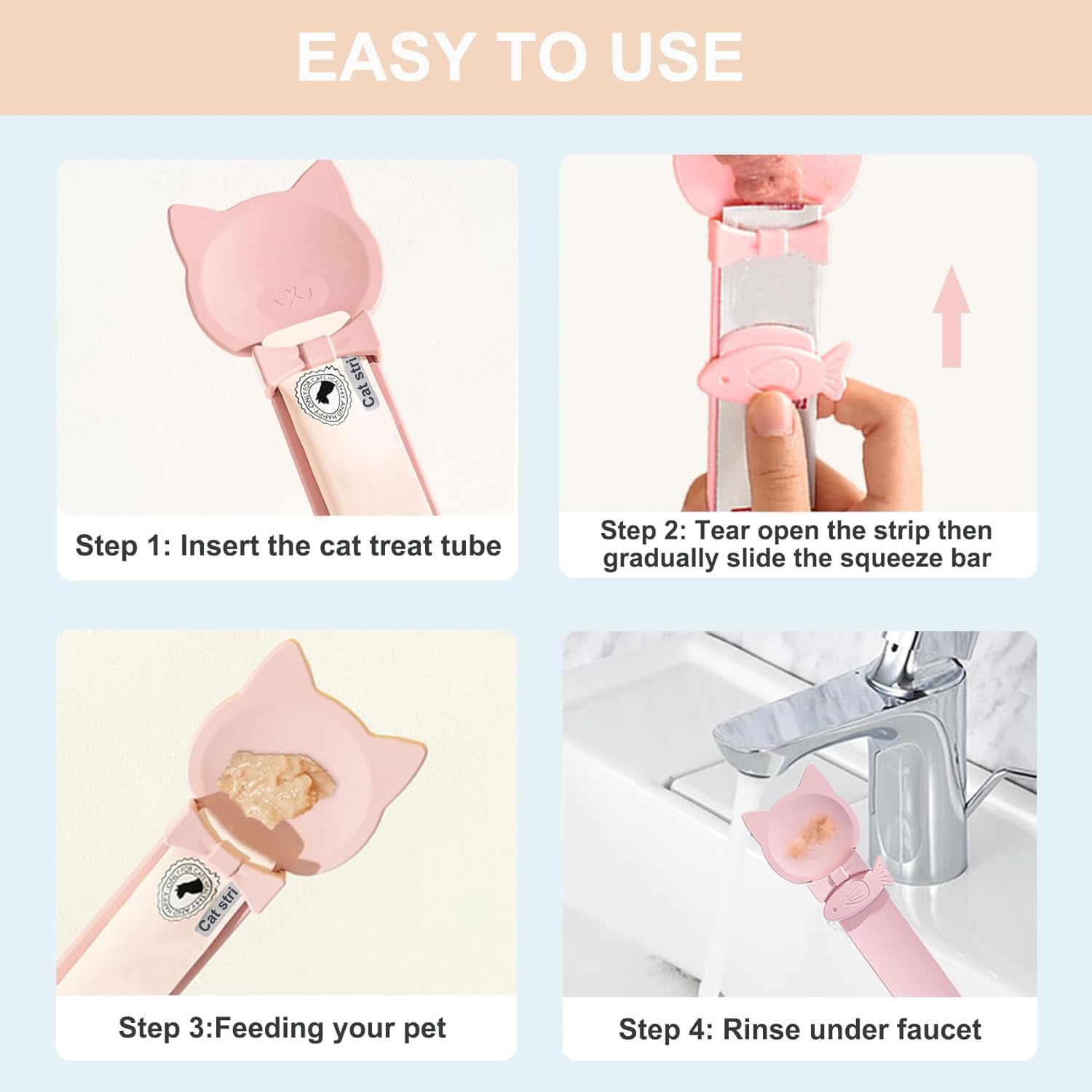 PETPAWLOVELY-1PCS Cat Treat Spoon Squeeze,Cat Strip Feeder spoon,Multi-Function Dispenser spoon,Easy Feeding Spoon for Licky Treats,Pet Food Spoon for Wet Food(Pink)