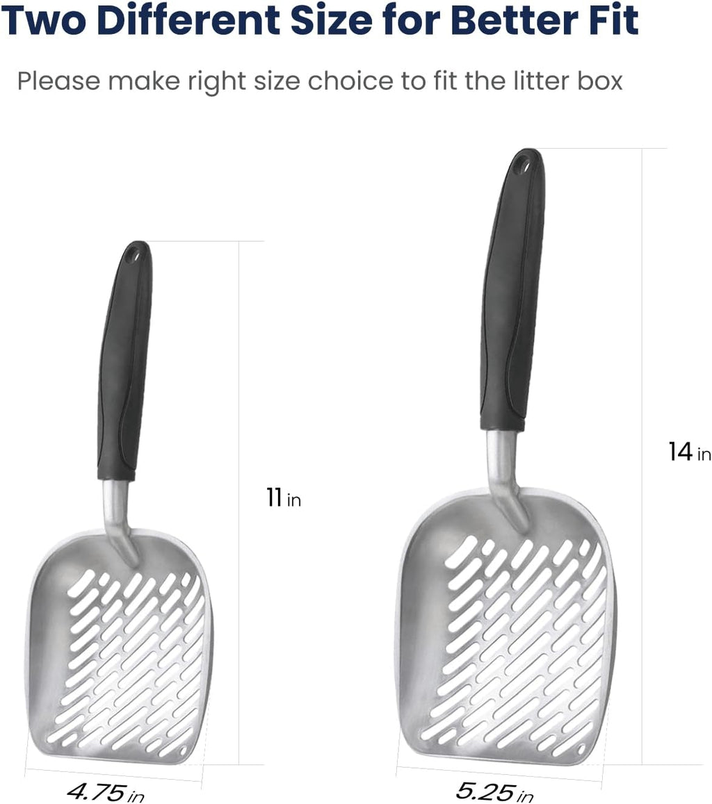 WePet Cat Litter Scoop, Aluminum Alloy Sifter, Kitty Metal Scooper, Deep Shovel with Diagonal Sifting Hole, Long Handle, Kitten Poop Lifter for Litter Box, Medium Size, Black Handle