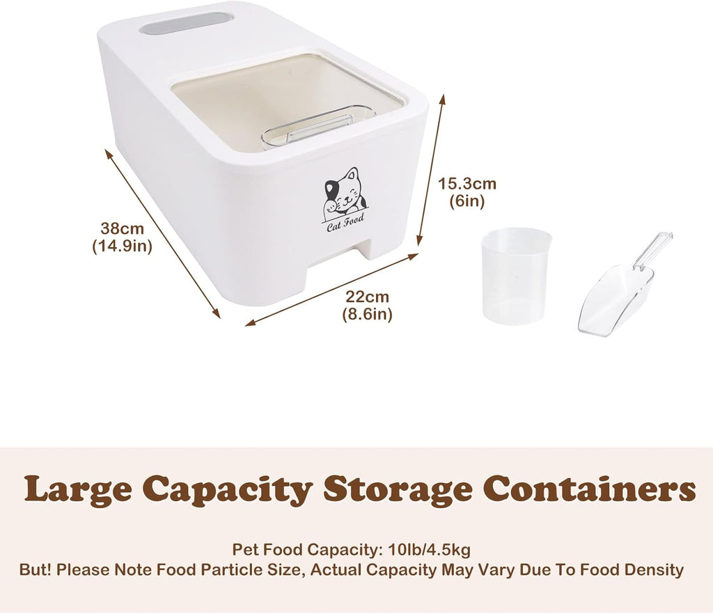 10Lbs Cat Food Storage Container,Pet Food Container with Rolling Wheels & Sliding Lid,BPA Free Plastic Storage Bin For Cat Food Kibble with Measuaring Cups-Rodent proof