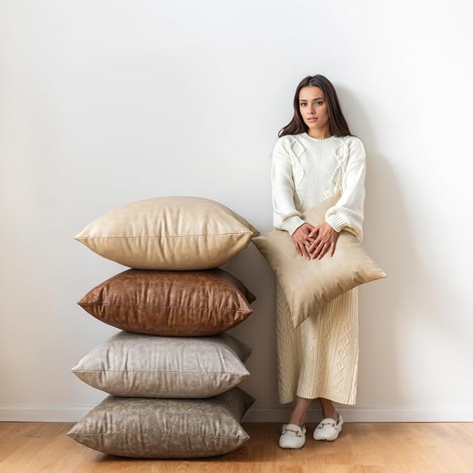 Faux Leather Throw Pillow Covers Decorative, - Image 5