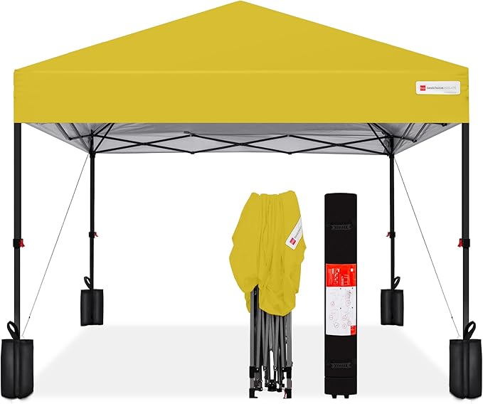 Best Choice Products 12x12ft 1-Person Setup Pop Up Canopy Tent Instant Portable Shelter w/ 1-Button Push, Case, 4 Weight Bags - Yellow