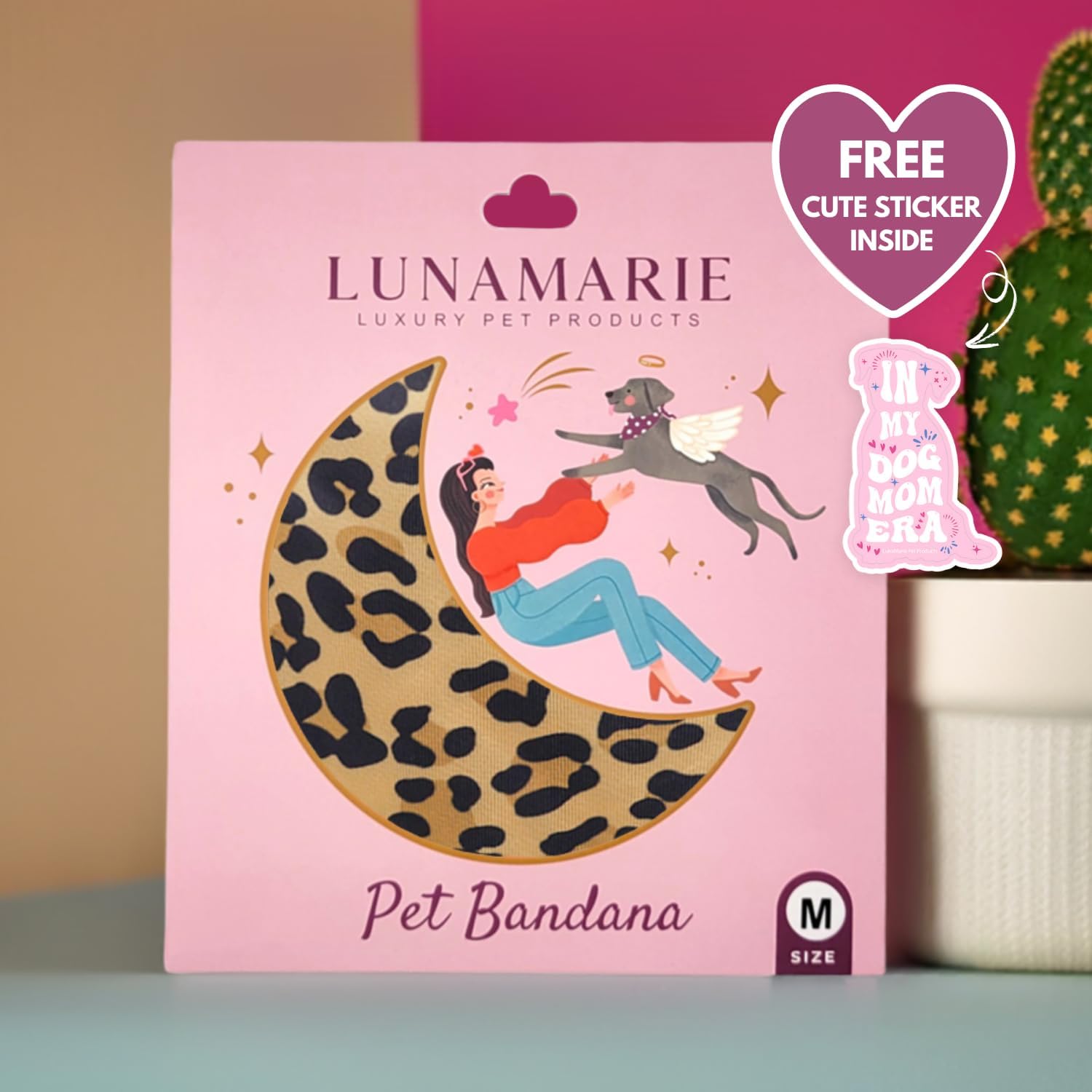 LunaMarie - Luxury Dog Bandanas - Cute Leopard Designs | Premium & Soft Poly Fabric | 100% Handmade Adjustable Shape Animal Print Pet Scarfs Small, Medium, Large (Leopard, Large)