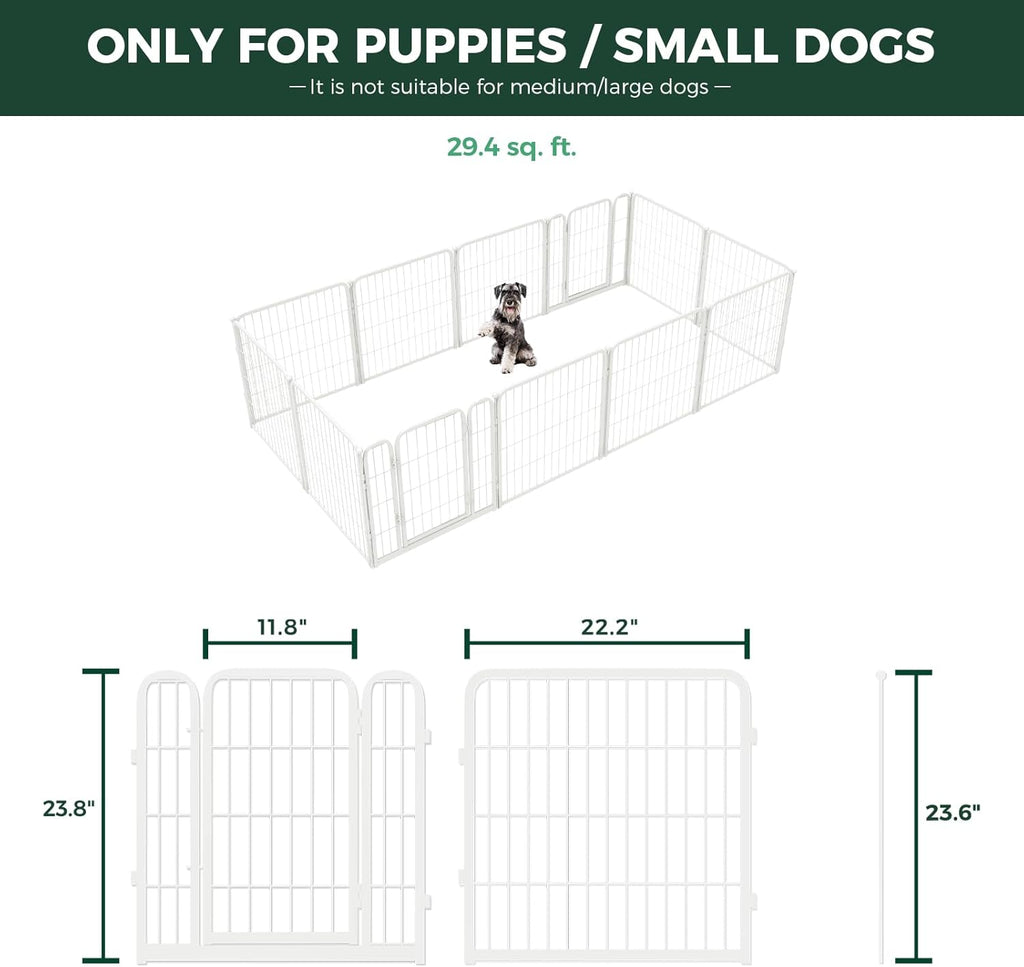 FXW Homeplus Unleashed Indoor Dog Playpen - Stress-Free and Safe Play, Heavy Duty 24 Inch 12 Wire Panels Dog Pen for Puppy and Small Dogs, White│Patented