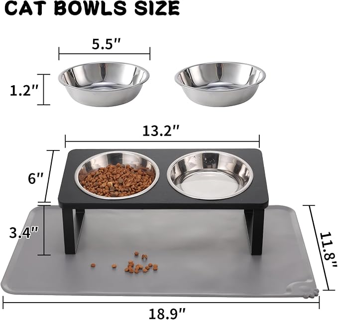 2Pack Elevated Cat Bowls with Food Mat, 15°Tilted Stand Anti Vomiting Raised - Image 5