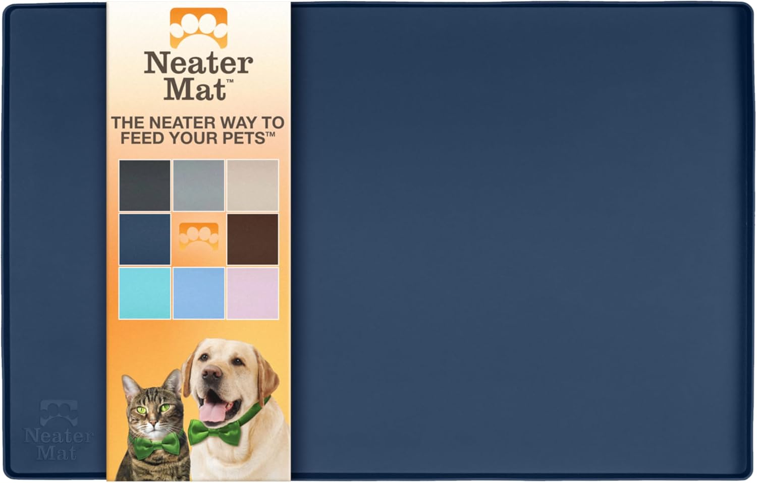 Neater Pet Brands Neater Mat Pet Mats for Food and Water, Cat & Dog Bowl Mat Waterproof Silicone, Feeding Tray, Dog Food Mats for Floors, Placemat w/Raised Edge for Under Bowls, 19” x 12”, Dark Blue