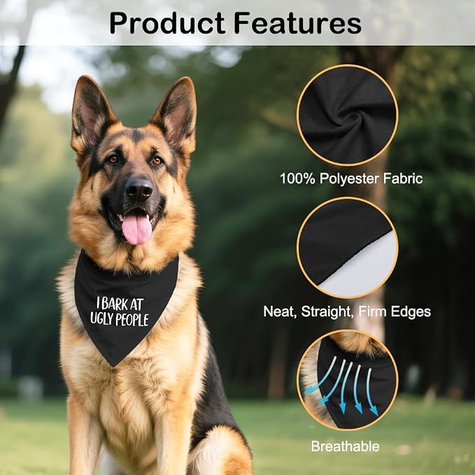 I Bark at Ugly People Black Dog Bandana, Funny Pet Scarf Accessories Decoration - Image 3
