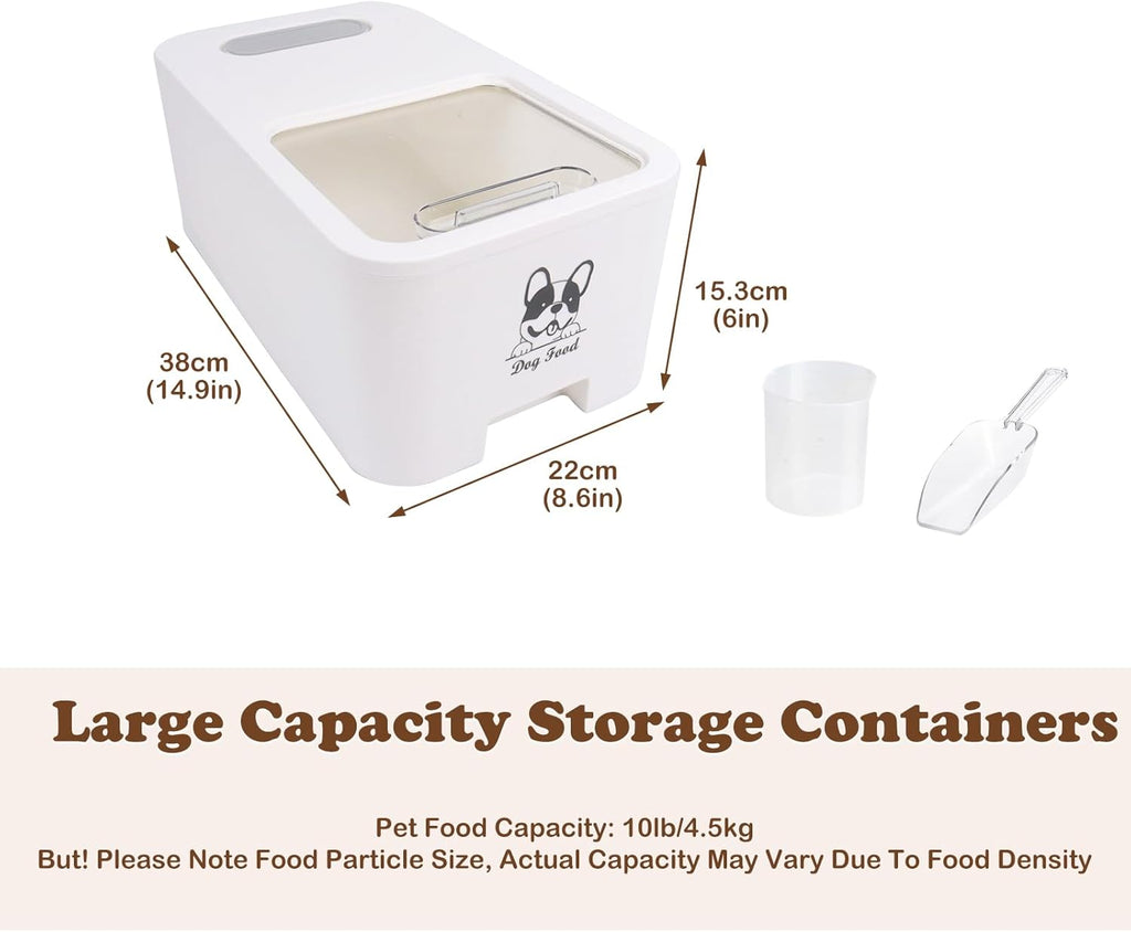 10Lbs Dog Food Storage Container,Pet Food Container with Rolling Wheels & Sliding Lid,BPA Free Plastic Storage Bin For Dog Food Kibble with Measuaring Cups-Rodent proof