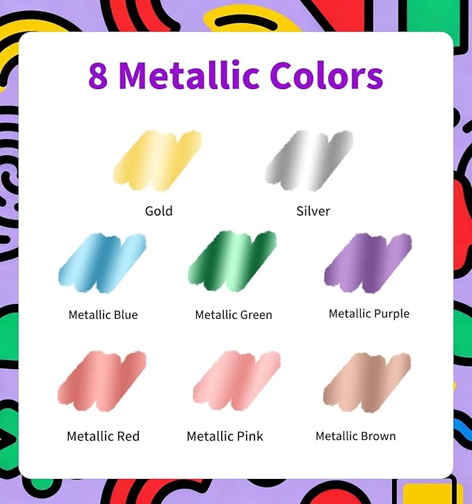 Liquid Chalk Markers for Blackboard, 8 Metallic Color Dry Erase Marker Pens with 10mm 3 in 1 Reversible Tip, Washable Chalkboard Markers Car Window Paint Pens for Christmas Glass Mirror Decor for Kids