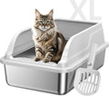 Stainless Steel Litter Box Metal High Sided Extra Large Cat Litterbox, by KISENG