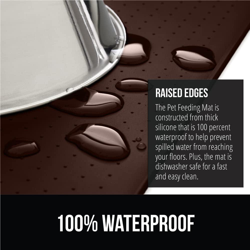 GORILLA GRIP 100% Waterproof Raised Edge BPA Free Silicone Pet Feeding Mat, Dog Cat Food Mats Contain Spills Protects Floors, Placemats for Cats and Dogs Water Bowl, Pets Accessories 23x15 Brown