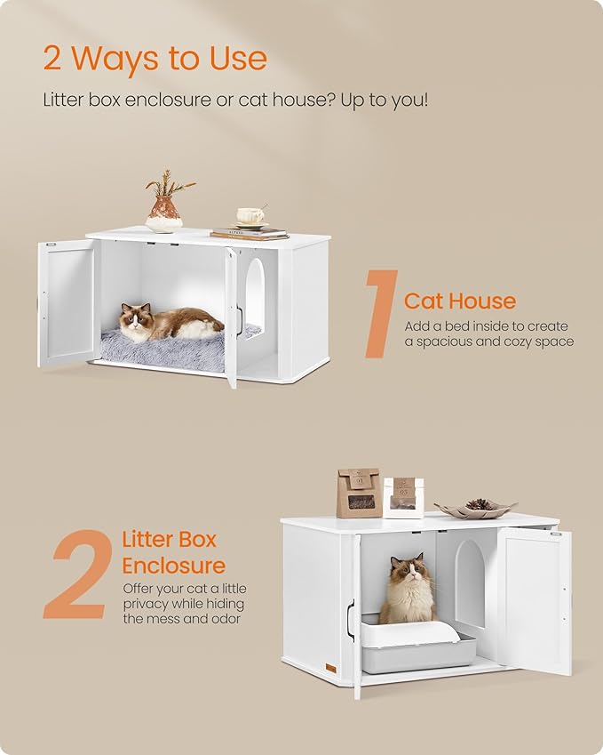 Feandrea Litter Box Enclosure, Modern Cat Litter Box Furniture Hidden, Front - Image 3