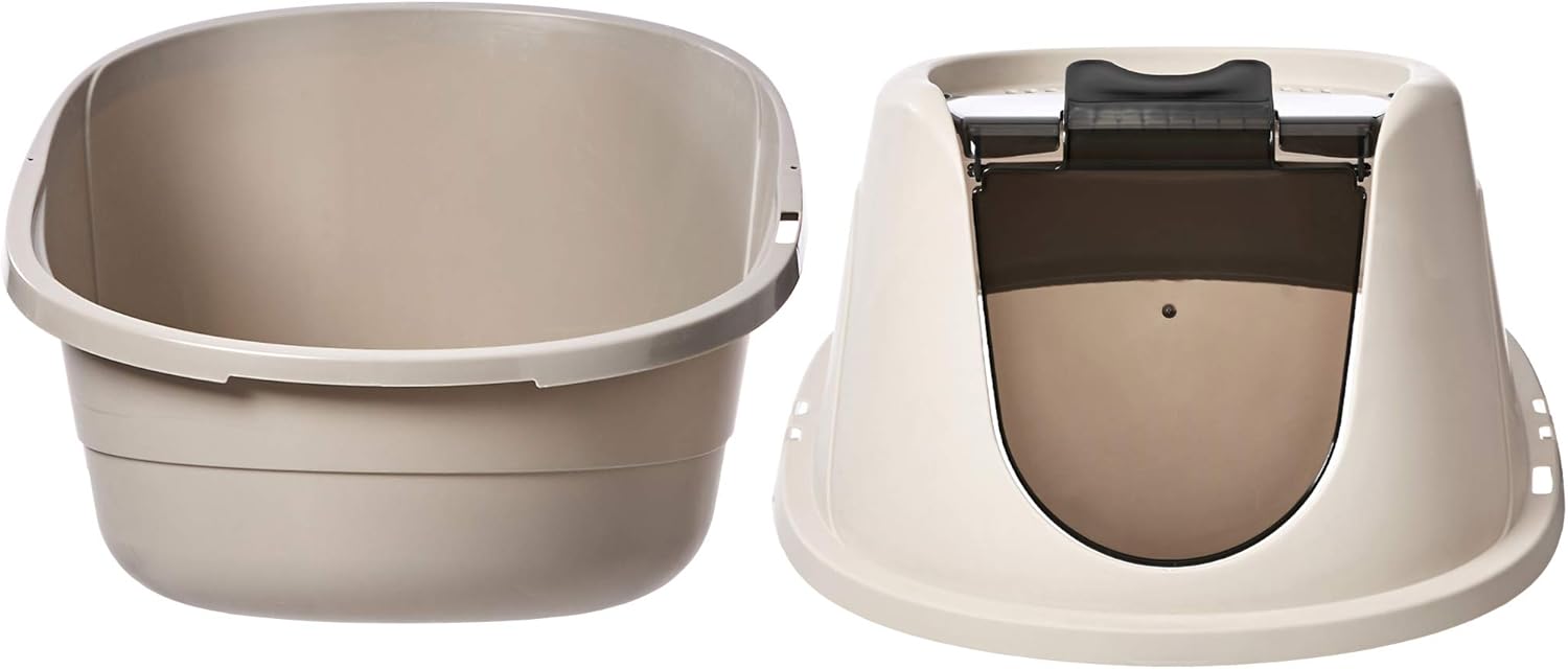 Amazon Basics No-Mess Hooded Enclosed Cat Litter Box, Large, Multicolor, 24 in x 18 in x 17 in