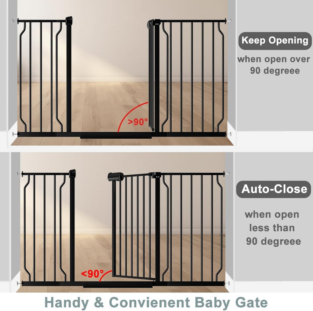 Fairy Baby Walk Through Baby Gate 38.5-43.5 Inch Wide, Pressure Mounted Safety Gate with Door No Drill, Black Tension Metal Gate for Dog and Toddler
