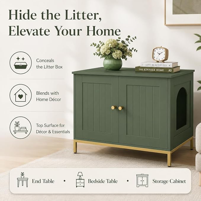 Homhedy Cat Litter Box Enclosure, Cat Washroom Furniture - Image 2