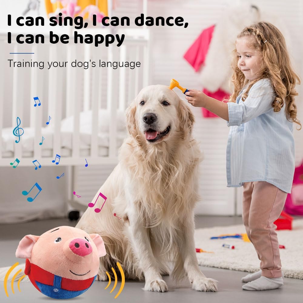 Upgrade Active Moving Pet Plush Toy, Squeaky Moving Dog Ball Toy Interactive Dog Toy for Boredom Dog Bouncing Ball Plush Toy, Pig Plush Sound Electronic Dog Toy Pet Bouncing Balls Toy (Tiger)