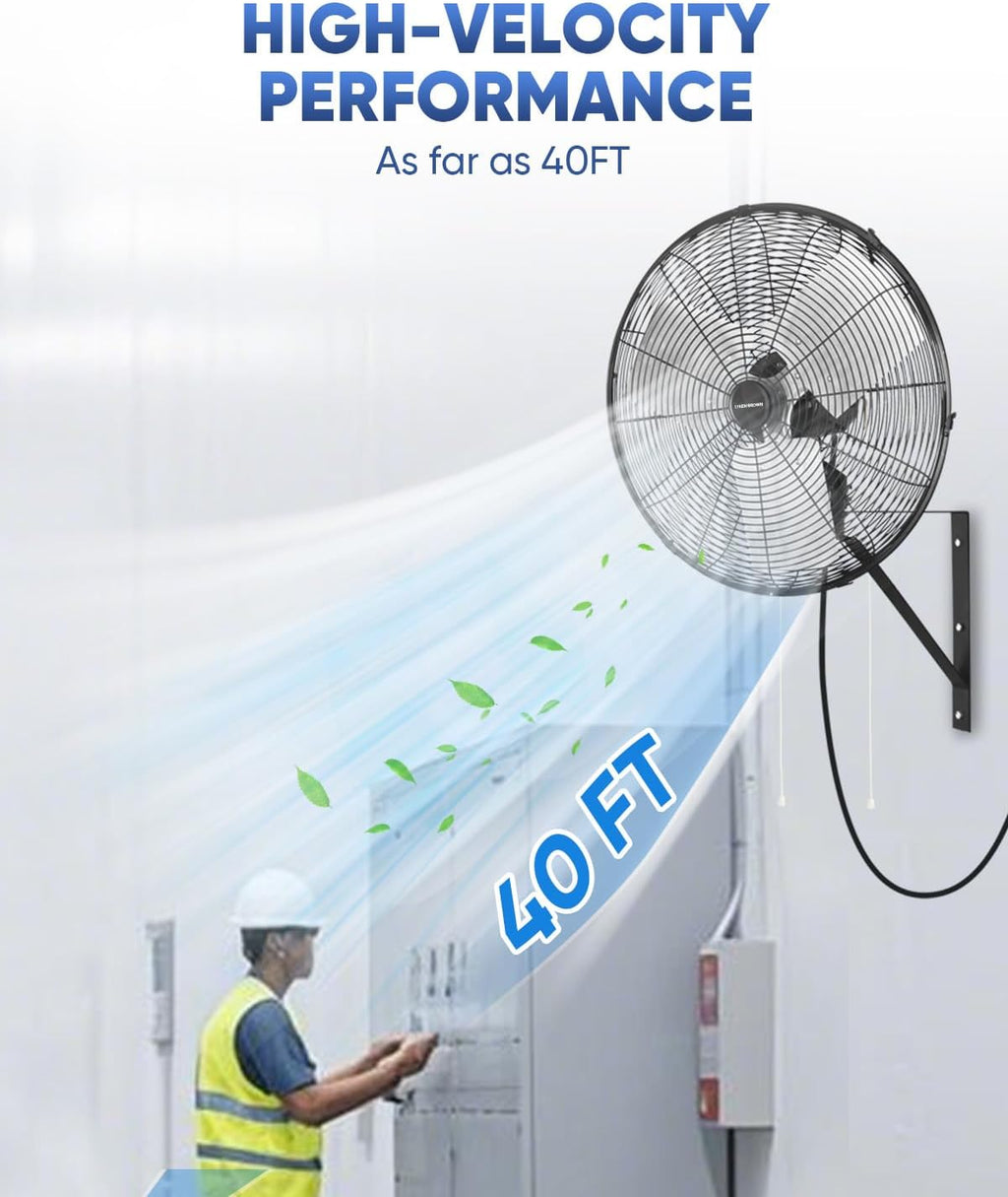 KEN BROWN 20 Inch Industrial Oscillating Wall Mount Fan 5500CFM,Heavy Duty,High Velocity,3- Speed,Black