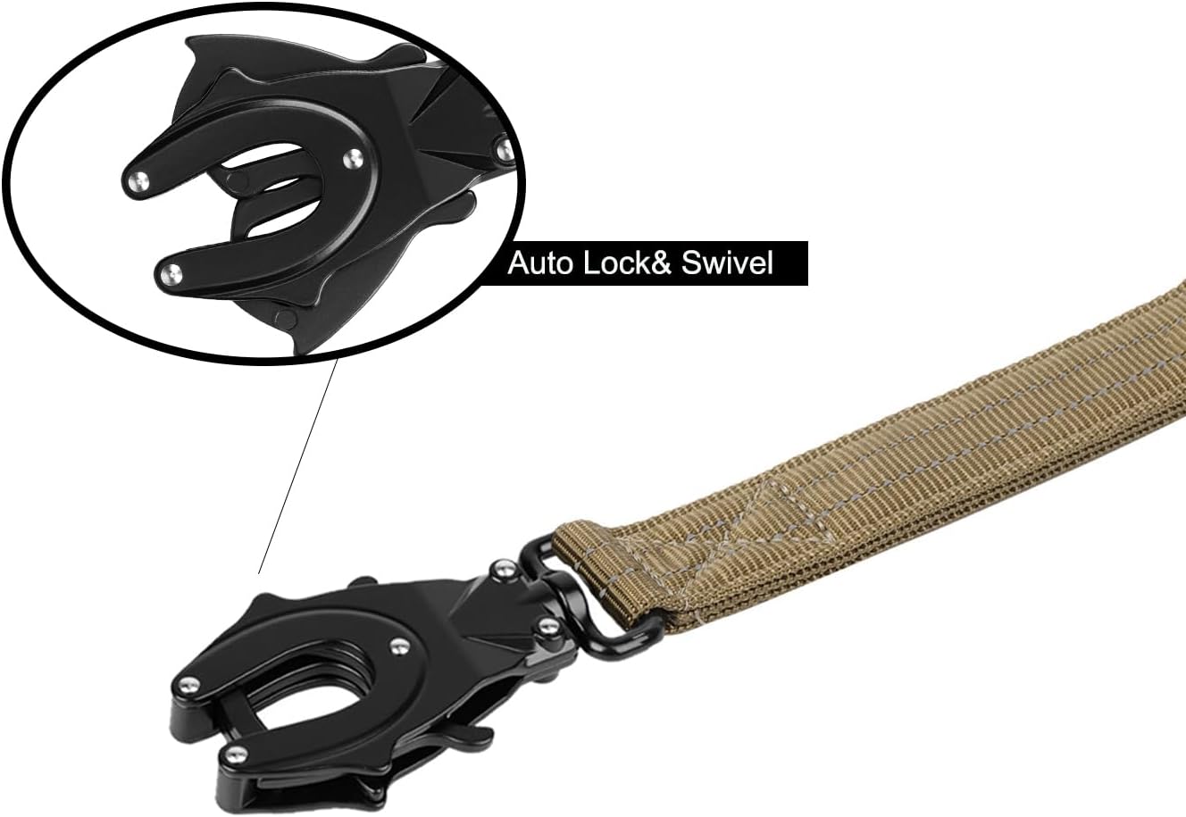 ICEFANG Tactical Dog Leash,K9 Training Walking Bungee Lead with 2 Control Handle,Heavy Duty Quick Release Metal Clasp,Hands Free D-Ring for Medium Large Dogs (4ft,Reflective Brown)