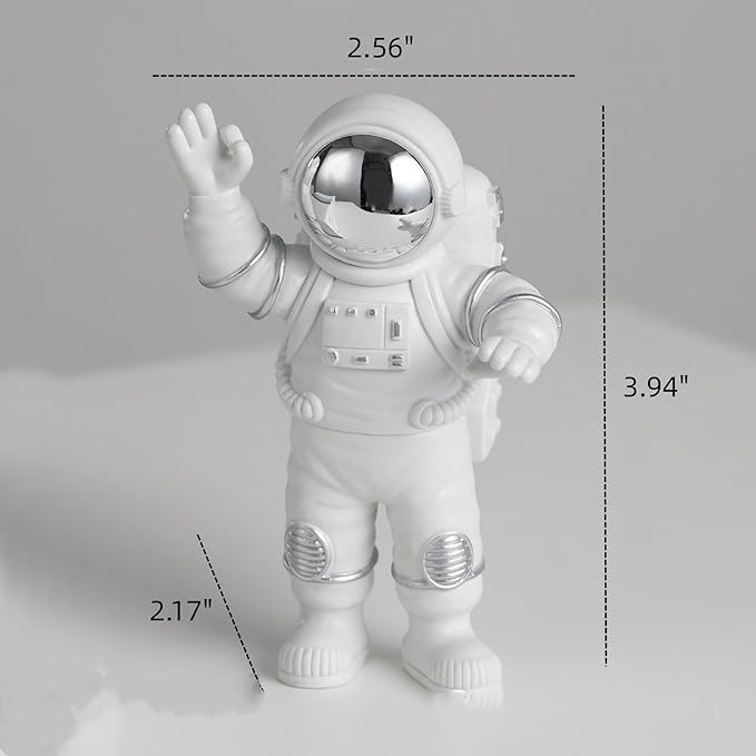 Silver White Astronaut Statues Set, Spaceman Figurines Outer Space Theme Room Decor Cake Toppers
