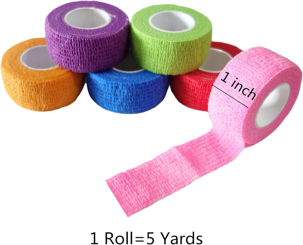 6 Pack 1" x 5 Yards Self Adhesive Bandage Wrap Breathable Cohesive Vet Wrap for Pets, Elastic Self-Adherent Tape for Sports, Wrist, Ankle (Black)