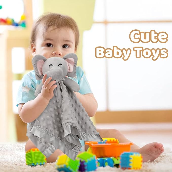 Pro Goleem Elephant Security Blanket, Soft Lovey Unisex Lovie Baby Gifts for Boys and Girls Snuggle Toy Stuffed Animal Newborn Essentials and Items Grey 16 Inch