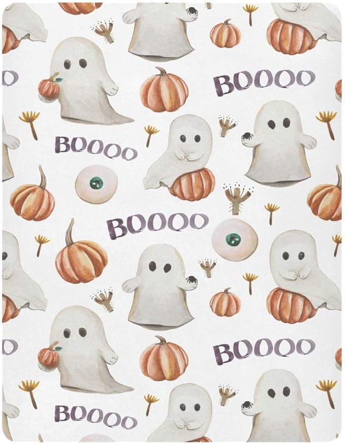 Ghosts Pumpkins Halloween Crib Sheets Soft Breathable Fitted Baby Playard Sheets Mattress Cover for Girl Boys, 39" x 27" x 5"