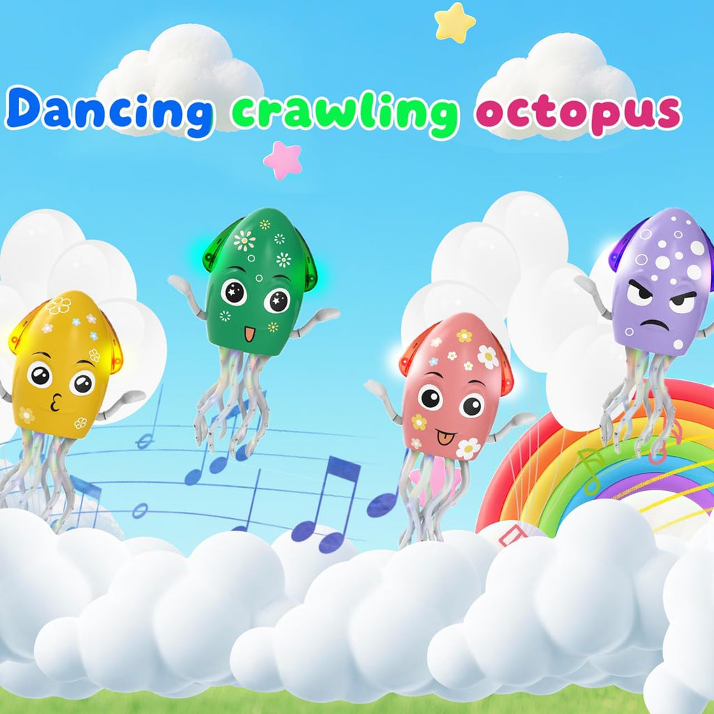 Dancing Octopus Toy Electric Crawling Baby Toy with Lights & Music Tummy Time Octopus Toy | DIY Expressions, Obstacle Avoidance | for Boys and Girls Party Gift Birthday, Christmas (Yellow)