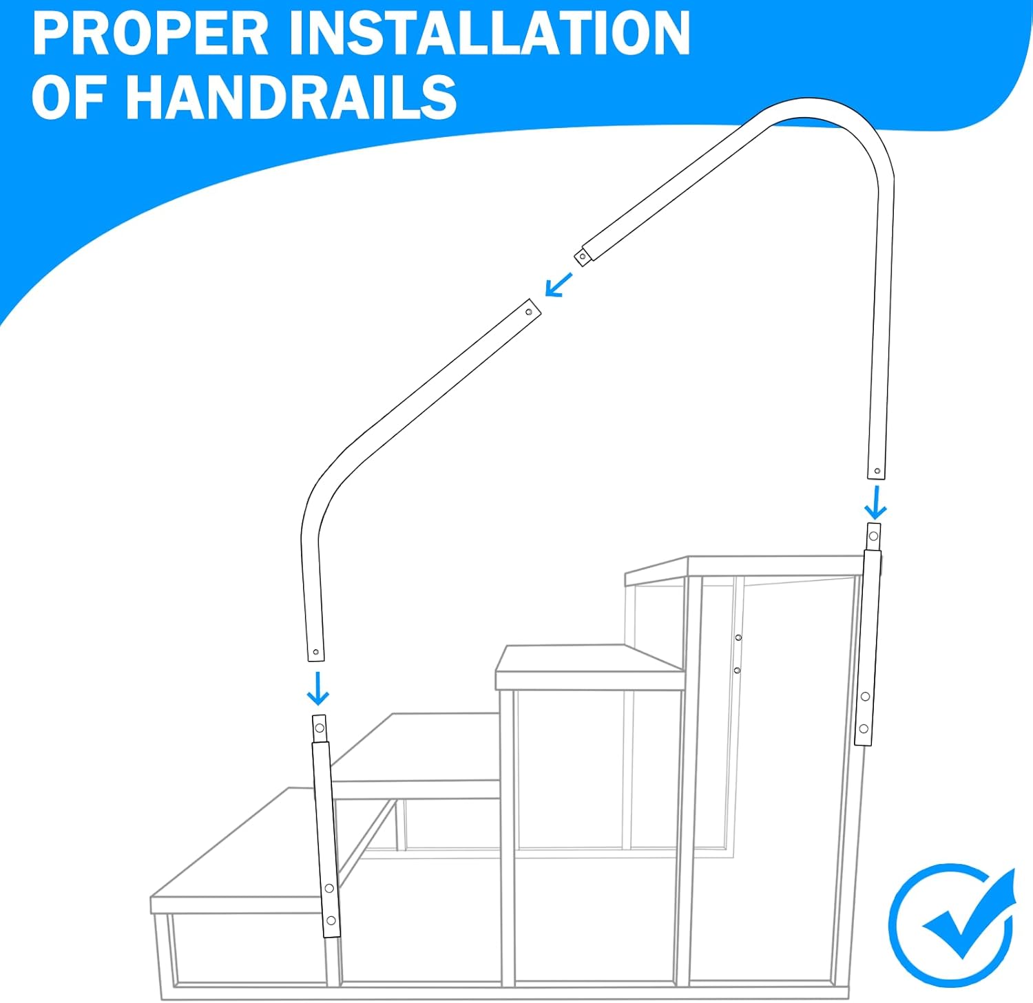 RV Step Stool, 4 Step Ladder, Hot Tub Steps with Handrail, Portable Pool Ladder, 660Lbs Heavy Duty Ladder Shelf Outdoor Mobile Home Stairs for Camper/Porch/SPA Pool/Pet Stairs(2 handrails)