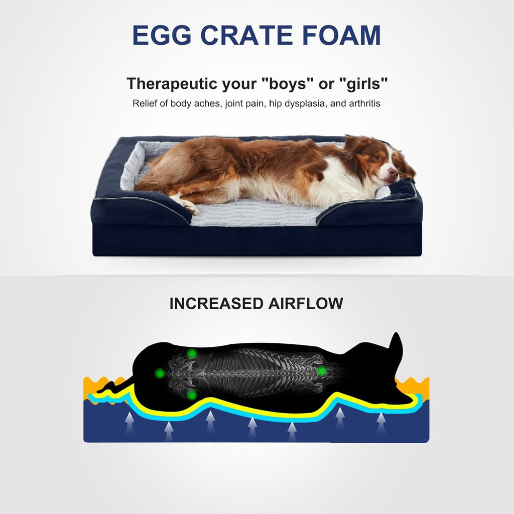 FURTIME Orthopedic Dog Bed for Extra Large Dogs - XL Plus Washable Dog Sofa Beds, Supportive Foam Pet Couch Bed with Removable Washable Cover, Waterproof Lining and Nonskid Bottom, Navy Blue