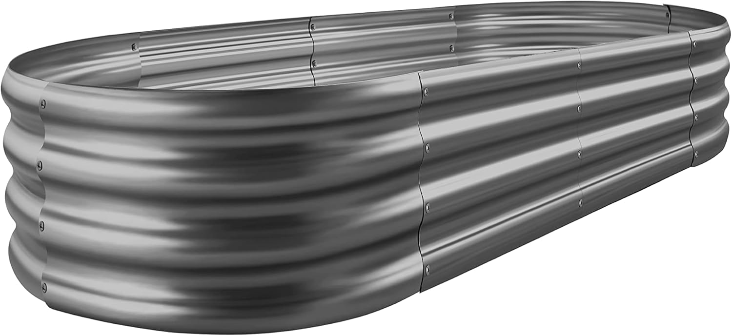 Land Guard Galvanized Raised Garden Bed Kit, Galvanized Planter Raised Garden Boxes Outdoor, Oval Large Metal Raised Garden Beds for Vegetables(Grey)4×2×1ft(1pcs)