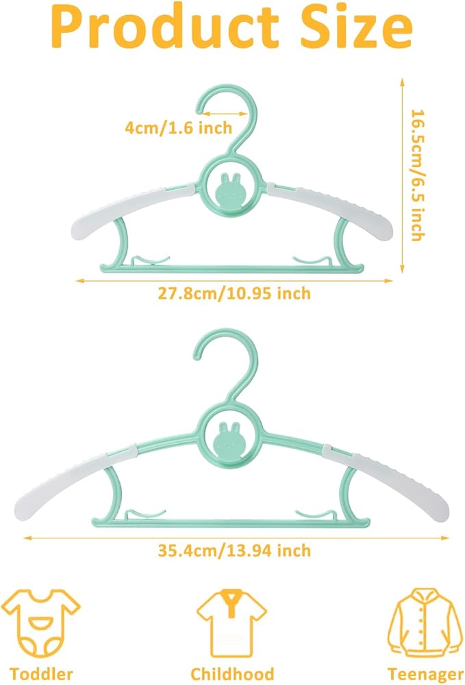 50 Pack Infant Hangers, Non-Slip Kids Hanger, 11"-14" Adjustable Baby Hanger, Space Saving Plastic Hangers for Girl Boy Toddler Kids Child (Multicolour)