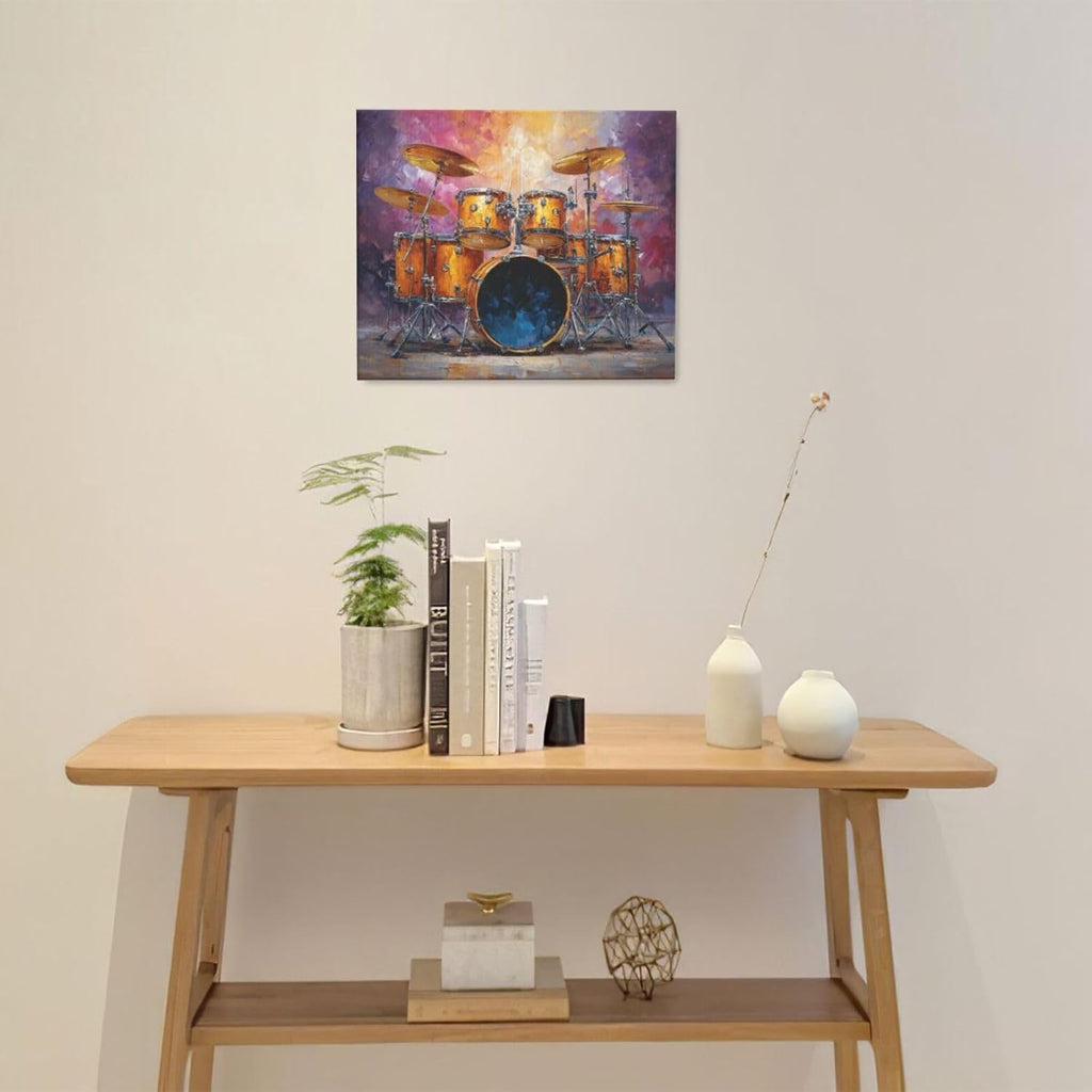 Music Wall Art Graffiti Musical Instruments Canvas Wall Decor Drum Pictures Painting Print Artwork Framed Decorations Gifts for Drummers Music Lover Studio Bar Musician Home Bedroom Living Room 20"x24"