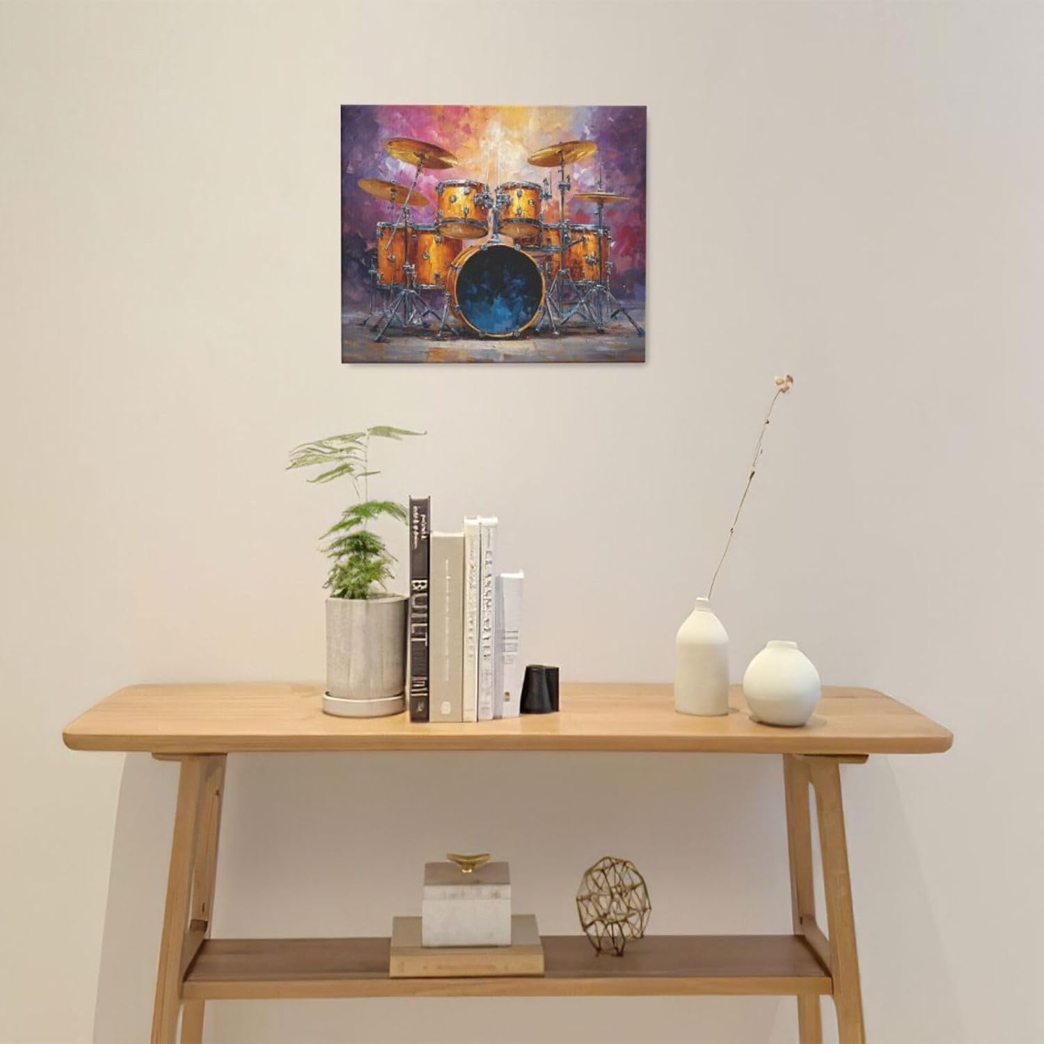 Music Wall Art Graffiti Musical Instruments Canvas Wall Decor Drum Pictures Painting Print Artwork Framed Decorations Gifts for Drummers Music Lover Studio Bar Musician Home Bedroom Living Room 20"x24"