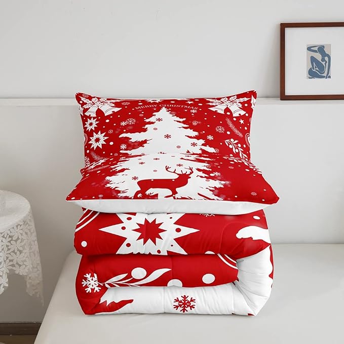 Feelyou Christmas King Size Comforter Set King 3 Pieces Tree Snowflake Deer Printed Bedding Comforter,1 Comforter + 2 Pillow Cases