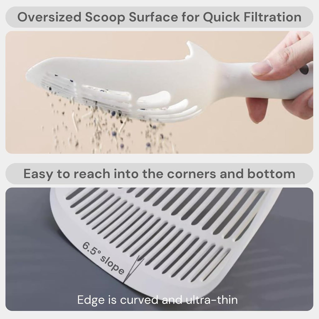 Cat Scooper for Litter Box, Cat Litter Scoop, Kitty Litter Scoop, Cat and Dog Poop Collector, Pet Litter Sifter, Cute Handle, Cat Litter Scooper with Holder for Various Litter Boxes (White)