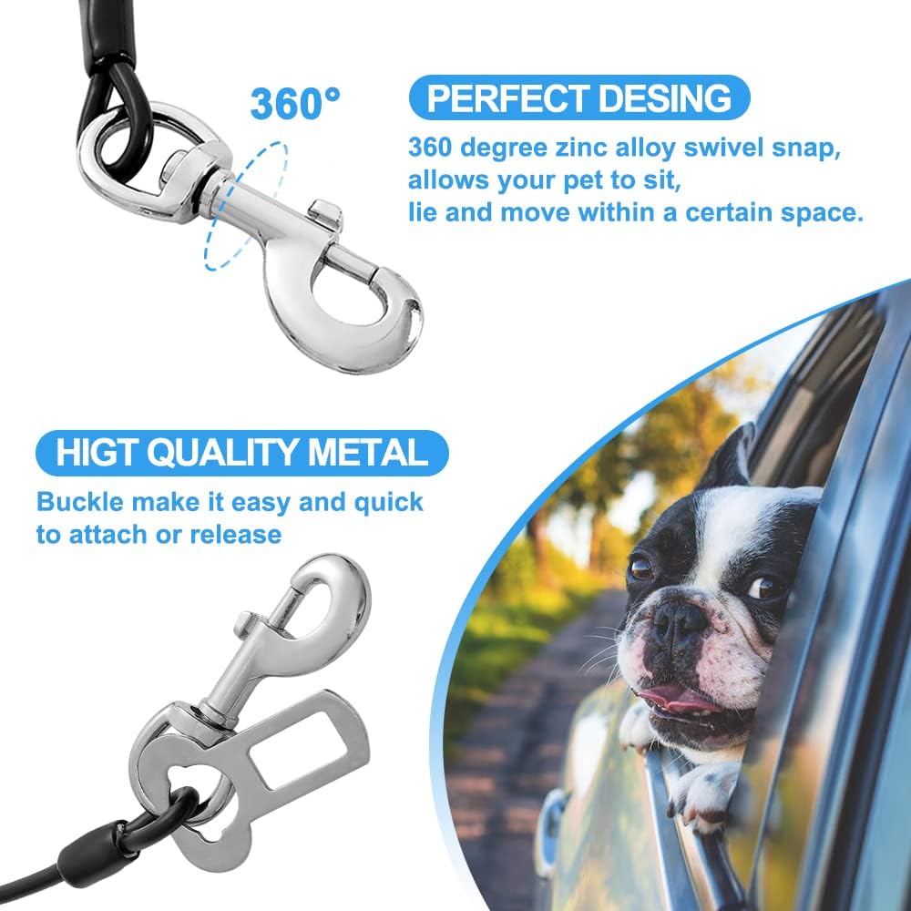 Dog Seat Belt Harness for Car,2pcs Dog Seatbelt of Coated Wire Leash Safety Restraint,No Chew Tether Cable Vehicle Dog Accessories,Double Clips & Latch (2 Pack Black, 16 inch/40 CM)