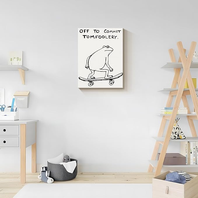 Dytial Funny Frog Wall Art，Funky Skateboard Frog Prints for Wall Decor，Cool Posters，Unique Paintings for Kids Room，Minimalist Funny Animal Artwork - Teen Boy Walls 12x16 Inch