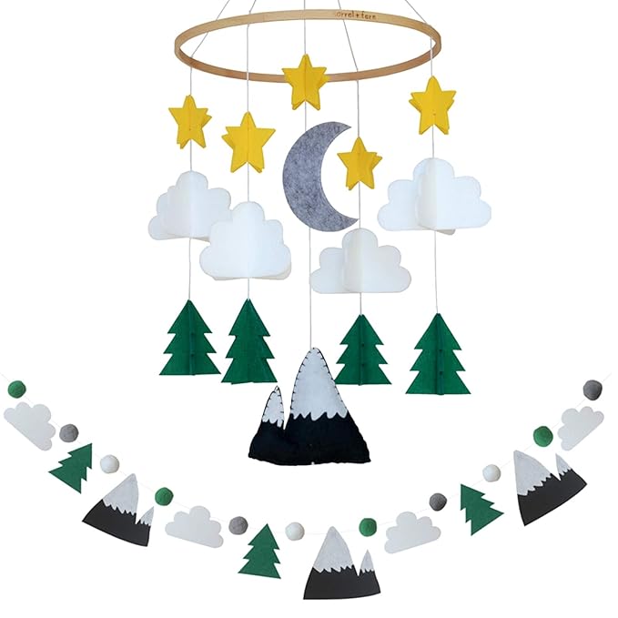 Sorrel and Fern Baby Crib Mobile Starry Woodland Night Nursery Decoration for Boys and Girls
