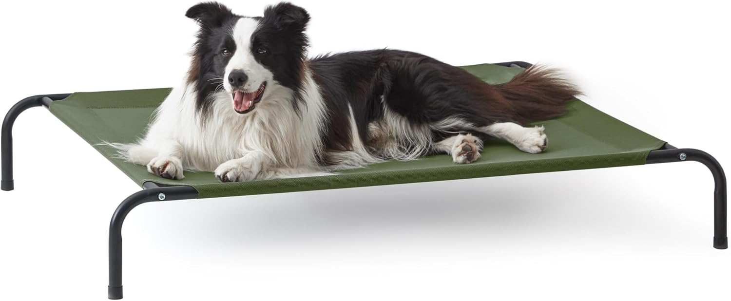 Love's cabin Elevated Cooling Dog Bed for Large Dogs, Portable Indoor & Outdoor Raised Pet Dog Cat Cot, Durable Summer Frame with Breathable Mesh, Olive Green, 48 inches