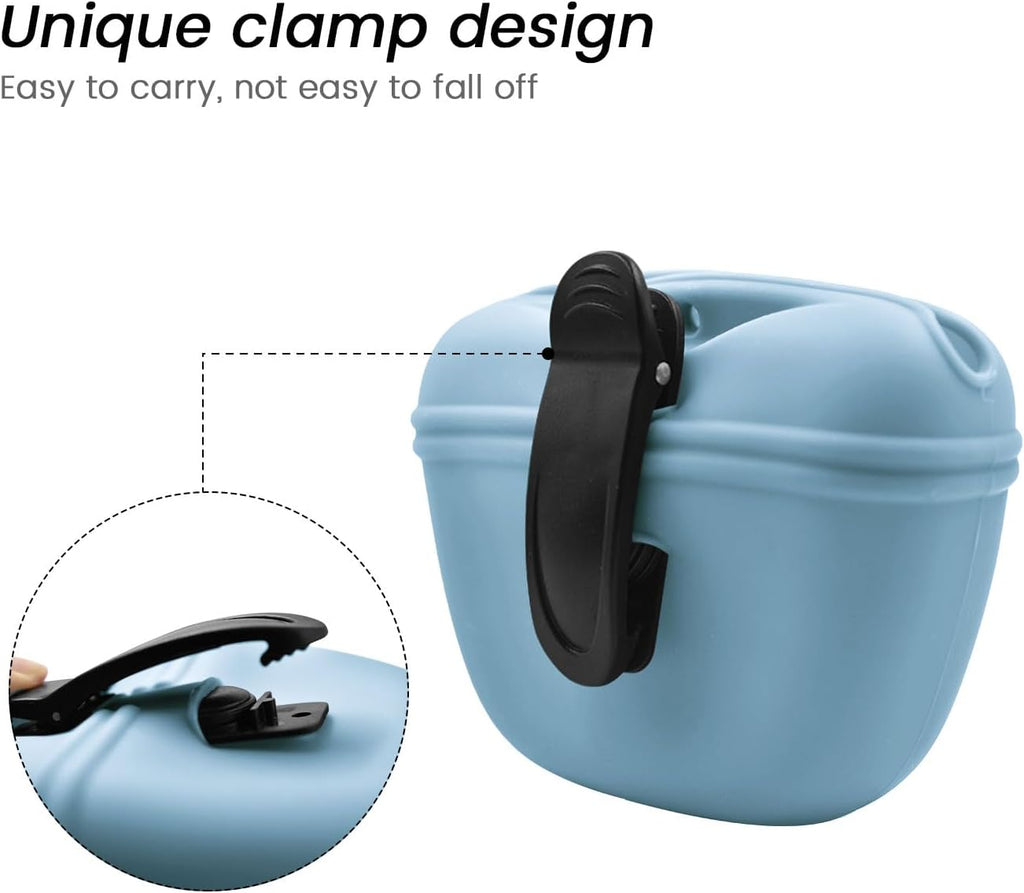 AUDWUD Silicone Dog Treat Pouch,With Dog Training Clicker,Clip on Portable Training Container,Convenient Magnetic Buckle Closing and Waist Clip