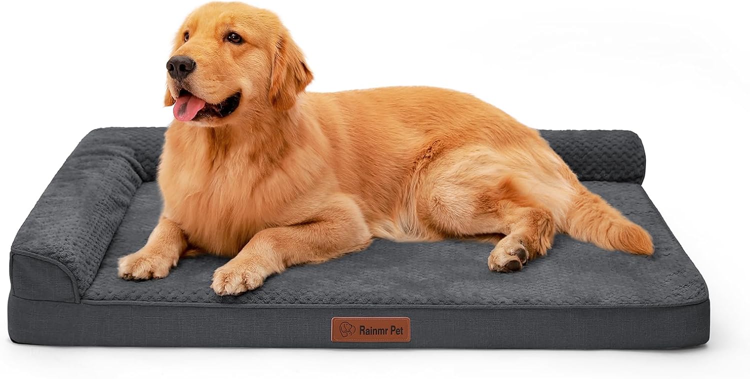 Orthopedic Dog Bed, 3 Inch Memory Foam Dog Beds for Large Dogs, Washable Removable Cover, Nonskid Bottom, Waterproof Pet Couch for Indoor, Outdoor or Car Use, 44x32 Inches XXL Dark Grey