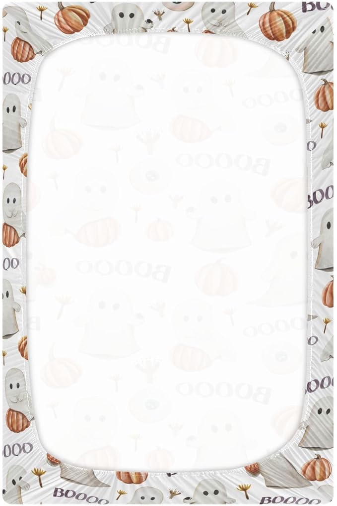 Ghosts Pumpkins Halloween Crib Sheets Soft Breathable Fitted Baby Playard Sheets Mattress Cover for Girl Boys, 39" x 27" x 5"