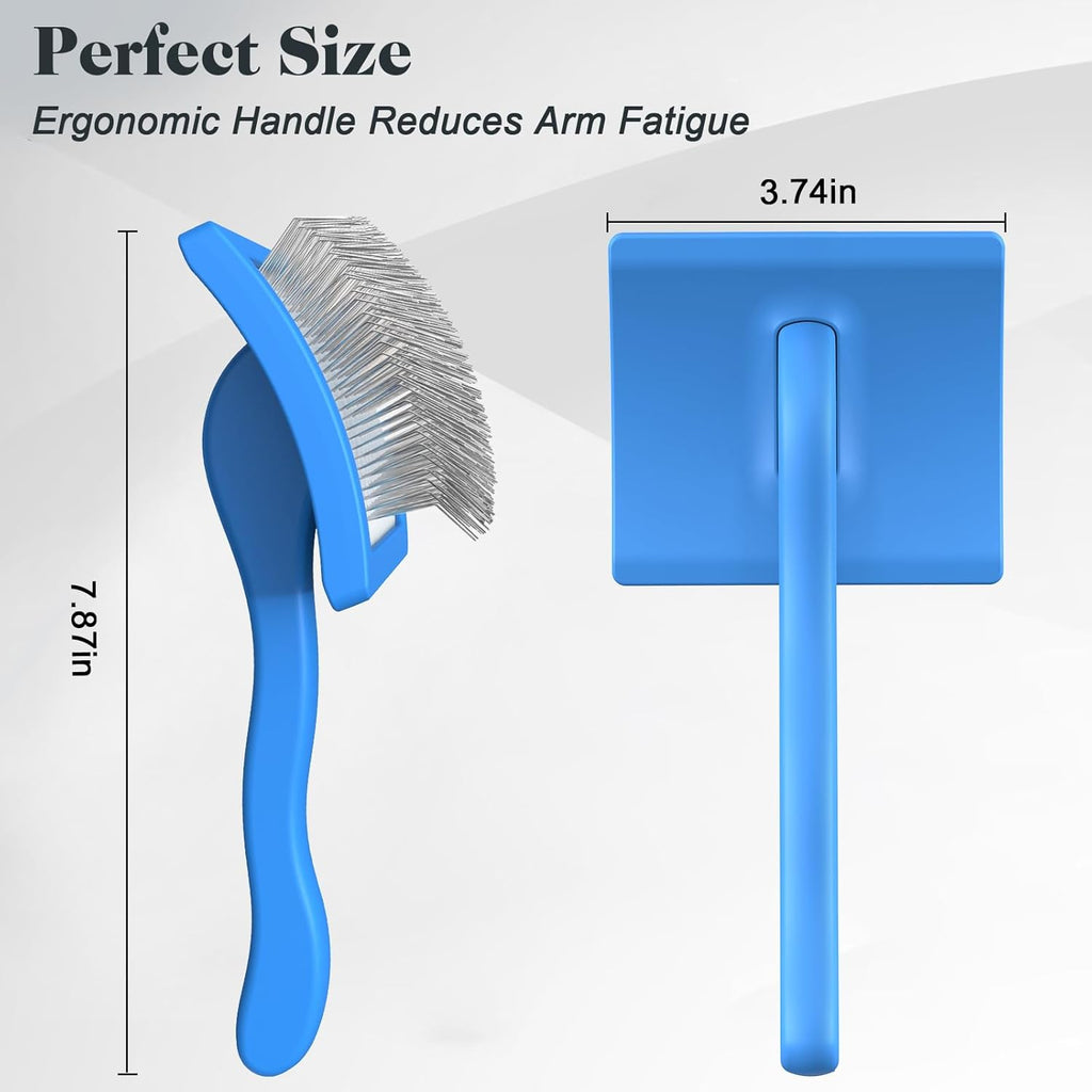 2PCS Slicker Brush for Dogs & Pet Comb,Professional Dog Grooming Brush (Goldendoodles,Poodles,Labradoodles) with Extra Long Pins to Effectively Remove Tangles, Knots and Mats (Blue)