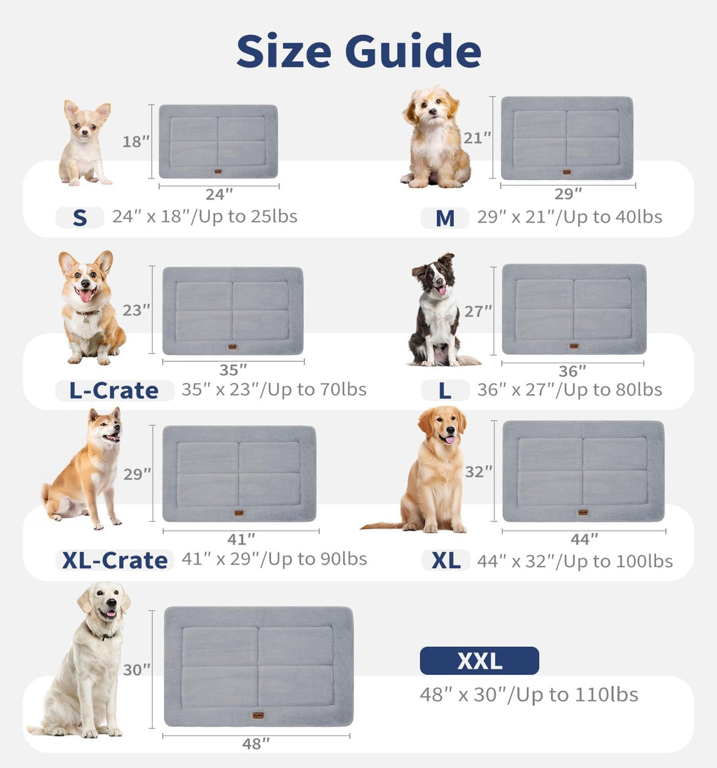 Made4Pets Dog Crate Pad Bed for Large Dogs, Washable & Reversible, Anti-Slip Kennel Mat for Cozy Sleeping, Soft Fluffy Dog Bed for Indoor & Outdoor Use, 41"x29", Gray