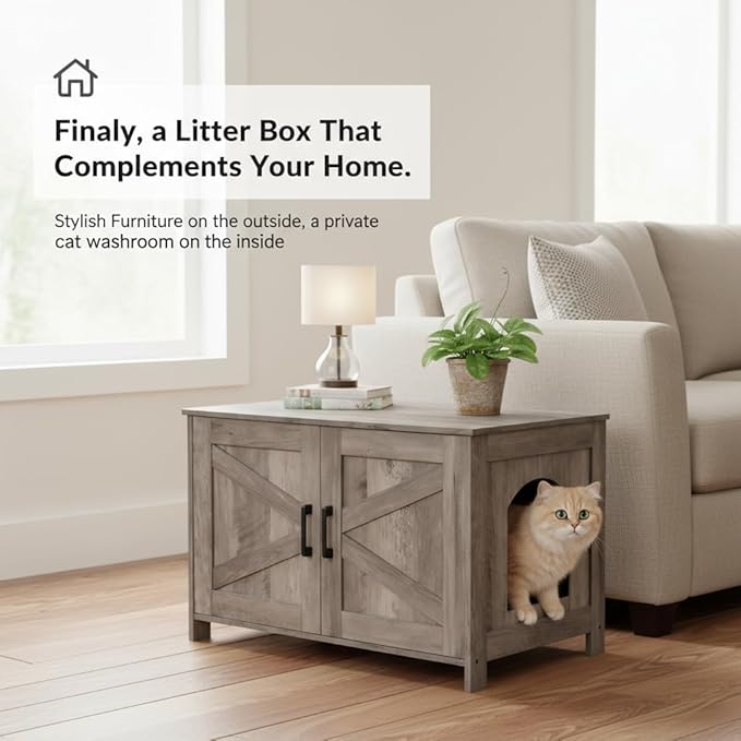 Homhedy Cat Litter Box Enclosure, Wooden Cat Washroom Furniture - Image 4