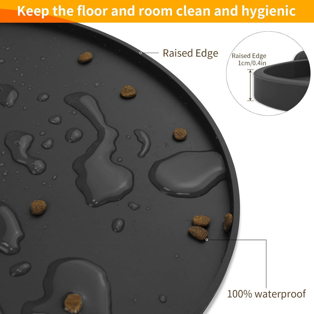 KPWACD Pet Placemat for Dog and Cat, Waterproof Silicone Dogs Feeding Bowl Mat Prevent Food and Water Overflow, High-Lips Puppy Dish Mats Suitable for Small Medium Big Pets, Black, 24" * 16"